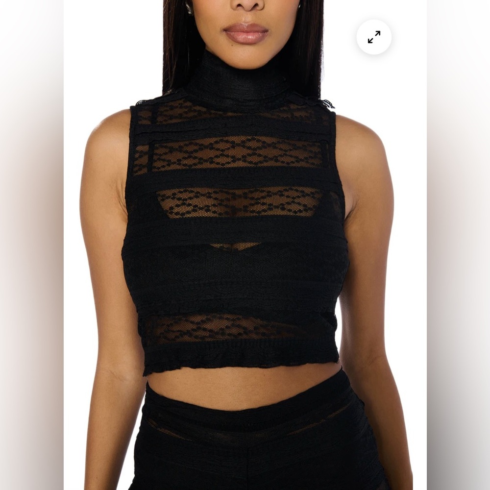 Akira: Cropped Black Lace Top
